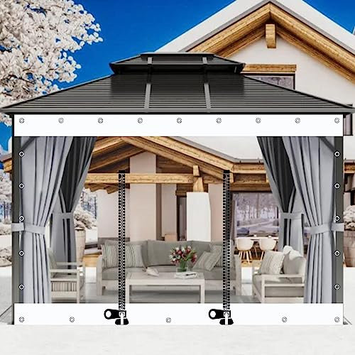 KOOEIN Tarpaulin Side Panels Transparent Waterproof, Outdoor Tarp Curtains Tarpaulin with Zipper Door, Pvc Tarpaulin Sheet Cover for Gazebo Porch Pergola, Clear Canopy,W×H-4×2.3m(13.1 * 7.5m)