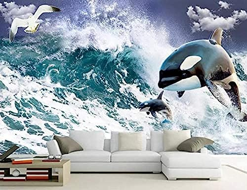 Hintergrundbilder Tiefseewellen Springende Delfine Tv Hintergrund Wohnzimmer Schlafzimmer Hintergrund Wandbild TV Wandbild Tapete Wanddekoration fototapete 3d Vlies wandbild Schlafzimmer-200cm×140cm
