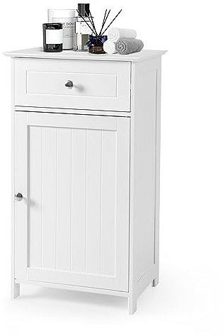 GOPLUS Meuble de Salle de Bain sur Pieds avec Étagères Réglables, 1Tiroir et 1 Armoire, Armoire de Rangement pour Salle de Bain, Salon, Chambre, Entrée, 43 x 34 x 77cm (Blanc)