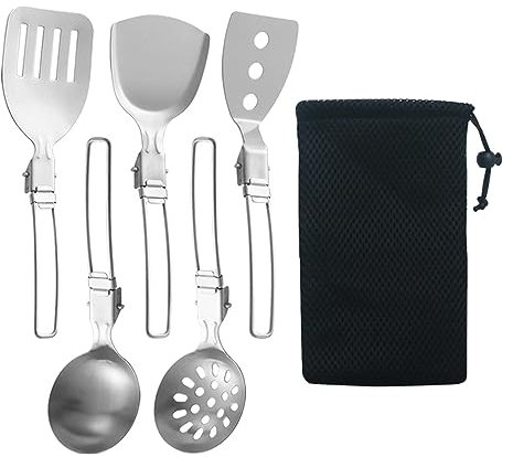 Harilla 6X Camp-Kochutensilien-Set, Kochgeschirr-Set aus 304 Edelstahl zum Kochen und Grillen, tragbares Camping-Küchenutensilien-Set für Camping, Wohnmobil,