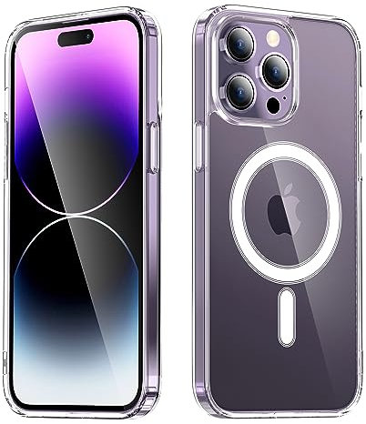 GRABA Magnetic Case for iPhone 15 Pro Max 6.7-Inch Compatible with MagSafe Wireless Charging, Shockproof Phone Bumper Cover, Anti-Scratch Clear Back (Clear)