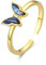 925 Sterling Silber Simulierte Abalone Shell Schmetterling Ring mit Gelb Gold überzogene nette Tier Freundschaft Ringe Schmuck Geschenk für Frauen Mädchen