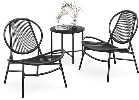 SONGMICS Set di 3 Mobili da Giardino Trattoria, Sedie Acapulco, Sedie da Esterno, Tavolino e 2 Sedie, Set di Mobili per Interni ed Esterni, Portico del Balcone, Nero Inchiostro GGF021B01