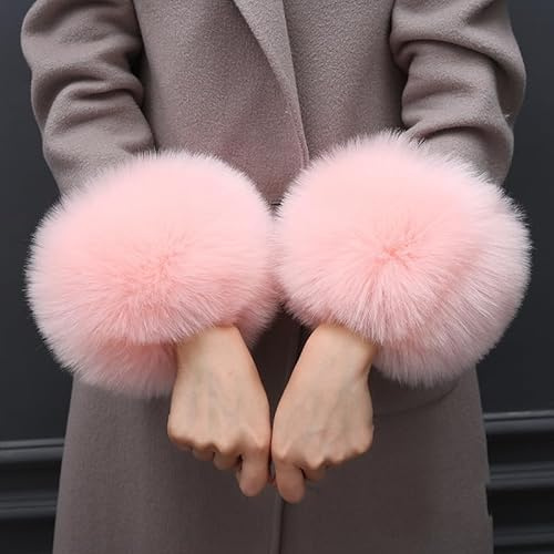 SYSUII Pulswärmer Pelz Damen,Fell Manschetten Warmers Handgelenk Handschuhe Kunstpelz Handgelenk Manschetten Weiche Winter Arm Wärmer Hülsen Arm Wärmer Pelzmanschetten Pelz Armstulpen für Frauen,Rosa