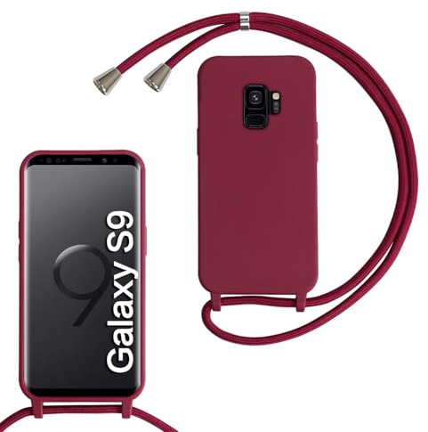 FERLAN handyband Hülle für Samsung Galaxy S9 mit Band, HandyHülle mit Kordel, Weich Silikon TPU Stoßfest Bumper mit Kette zum Umhängen für Samsung Galaxy S9, Handy Lanyard - Rot