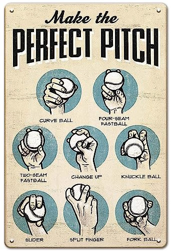 Baseball-Dekoration, Jungenzimmer-Dekoration, Metall-Blechschild, Baseball-Wanddekoration, Baseball-Poster für Jungen-Schlafzimmerdekoration – Make The Perfect Pitch, Baseball-Raumdekoration, Baseball