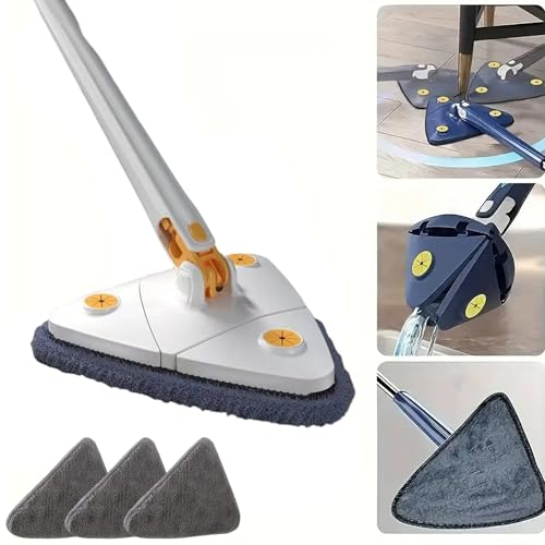 Lavapavimenti triangolare Angel Mop, mocio rotante a 360° con funzione strizzatrice, Magic Mop 360° (blu, con 3 panni)