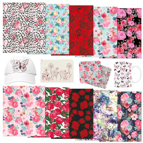 Tintnut Rose Infusible Transfer-Tintenblätter, 30,5 x 25,4 cm, Blumenmuster, Sublimations-Transferpapier, kompatibel mit Cricut, für selbstgemachte Tassen, Becher, Schlüsselanhänger, T-Shirts, 10