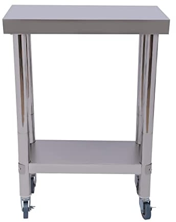 TFIANYNI 2 Etagen Edelstahl Arbeitstisch Mit Rollen, Tragfähigkeit 300kg, Servierwagen Gastronomie Edelstahl Küchenregal, Edelstahltisch Tischplatte Dicke 5cm(Größe: 60x30x85)