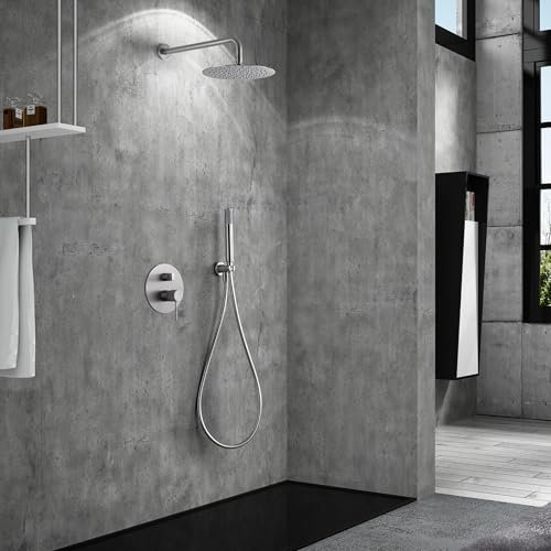 IMEX - Ducha Empotrada Monomando | Kit de Grifería Empotrado con Alcachofa y Rociador Antical Efecto Lluvia | Columna Ducha Empotrada con Grifo en Latón y Acero Inox S.304 | Serie Line