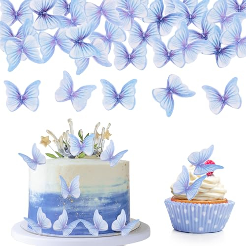 Tortendeko Essbar Schmetterlinge für Torte, 48 Stk Essbare Tortendeko Schmetterling,Schmetterlinge Deko Torte Lila,Esspapier Tortendeko Hochzeit,Schmetterling Kuchen Deko Geburtstag,Muffin Deko Essbar