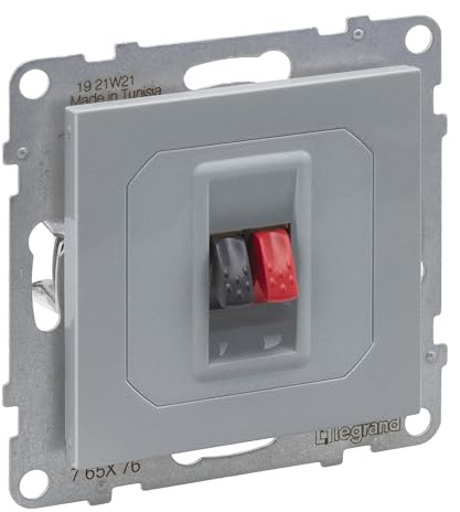 LEGRAND, SEANO Lautsprecher-Anschluss 1-fach mit Federklemmen (Rot/Schwarz) 1-fach, Farbe: Aluminium lackiert, 765276