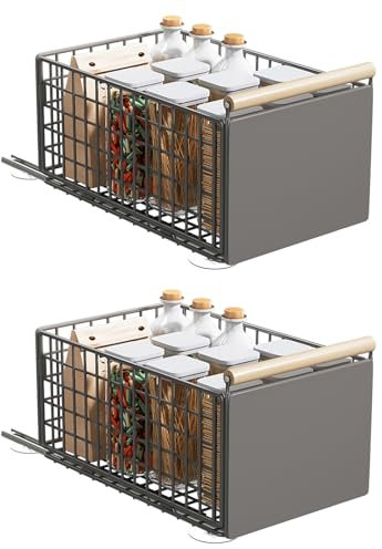 YheenLf 2 Stück Teleskopschublade, Verstellbare Breite Ausziehbarer Schrank Organizer, Kein Bohren, Mit Rutschschutzmatte, für Küche, Unterschrank, Badezimmer, 39.5×23.5×19.5cm