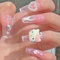 24pcs Stick On Nails - Long Press On Nails With Glue - Coffin False Nails Pink White Kitty Acrylic Nail Designs - Full Cover Acrylic Nail Tips Fake Nails For Women Manicure Home