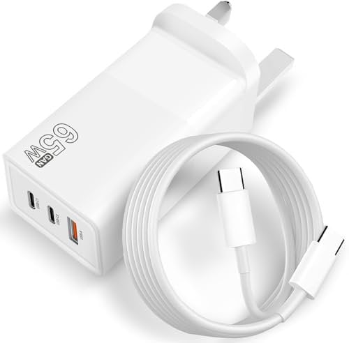 65W 3-Port Mac Book Pro/Air USB C Charger, AC Laptop&Phone Charger Power Adapter for, Google Pixelbook, Think Pad, Dell XPS, i Pad Pro, Galaxy S22/S20, i Phone 15/Pro GaN Type C Fast Wall Chargers