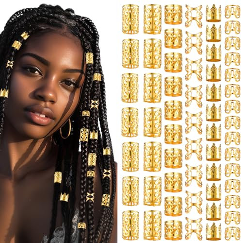 Tyqour 120 Stück Haarschmuck Gold Dreadlocks Schmuck Goldener Haarschmuck für Zöpfe Metall Haarspiralen Clips Loc Schmuck für Haar Haarspiralen, Männer Frauen Mädchen und Jungen Zöpfe