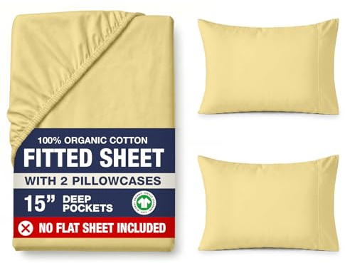 LANE LINEN Super King Fitted Sheet – Organic Cotton, Soft & Lightweight, 35cm Extra Deep Pocket with 2 Pillowcases, Snug Fit Bottom Sheet - Cocoon