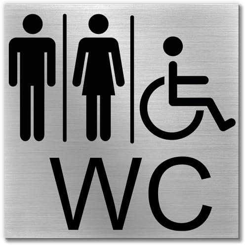 Stileitaliano cartello adesivo targa bagno unisex uomo donna disabile Targa adesiva Porta Toilette WC adesivo uomini donne alluminio (Unisex Disabile WC)