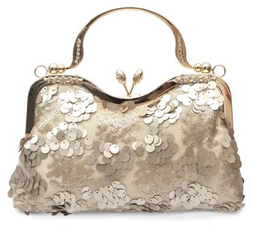 CORIOS Vintage 1920s Pailletten Abendtasche Damen Samt Clutch Tasche Elegante Diamant Schultertasche Hochzeit Brautbörse Handtasche Strass Portemonnaie Tasche Kette Umhängetasche Sandiges Gold A