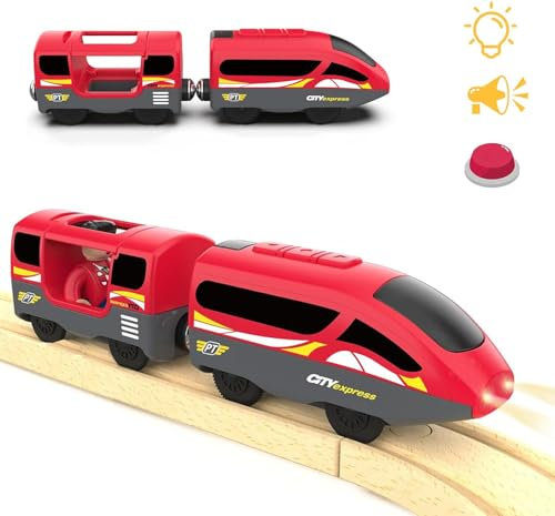 TOPLIVING Eisenbahn elektrische lok Holzeisenbahn Zug, Batteriebetriebener Lokomotivzug, Leistungsstarker Motorzug kompatibel mit Brio, Thomas, Spielzeug für Kleinkinder von 3-5 Jahren und älter