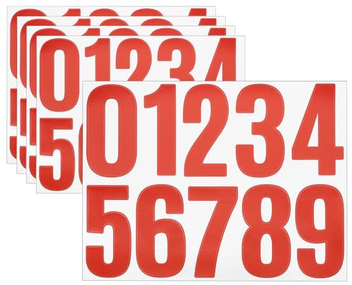 sourcing map 5 Sheets Vinyl House Numbers, 4 Inch Waterproof Self-Adhesive Number Stickers for Mailbox, Sign, Window, Door, Address Number, Red