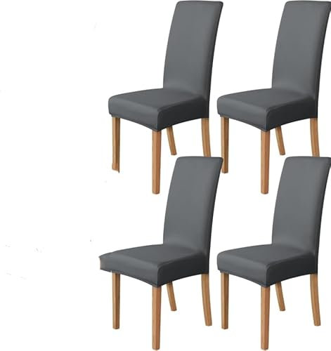 Skybook Schonbezug für Esszimmerstühle 4er Set Elastische Wildleder Hussen für Stühle/Robustes Freischwinger Hussen Set/Stuhlhussen Stretch Lederoptik/Stuhl Hussen waschbar (Grau)