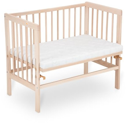 FabiMax Baby Beistellbett Basic Natur, stufenlos höhenverstellbar, Buchenholz massiv, inkl. Matratze Comfort
