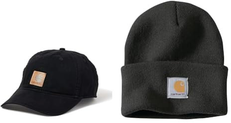 Carhartt, Herren, Canvas-Kappe, Schwarz, OS + Strickmütze mit Umschlag