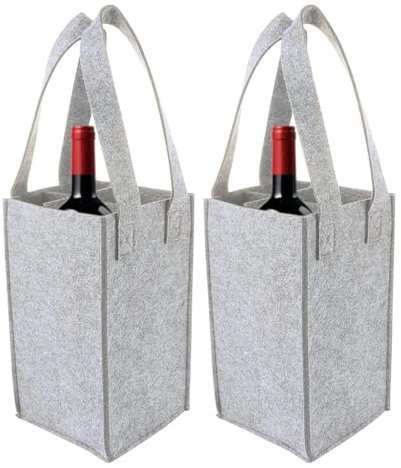 Kellegour 2Pezzi Borsa per Bottiglie Vino Acqua in Feltro,Borsa Bottiglie Portabottiglie 4 Scomparti Borse Porta Vino Portabottiglie,Borsa Porta Bottiglie Vino Acqua in Feltro,Pieghevole,Grigio Chiaro