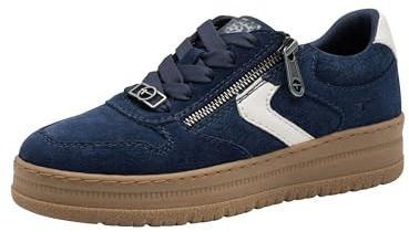 Tamaris Comfort Damen Sneaker flach zum Schnüren mit Reißverschluss, Blau (Navy), 36 EU