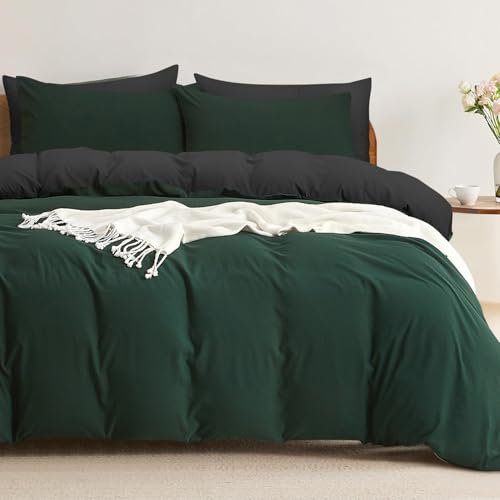 Boqingzhu Baumwolle Bettwäsche 135x200cm Grün Dunkelgrün Grau Einzelbett Weich Renforce Wende Baumwollbettwäsche Bettbezug 135x200cm und 1 Kissenbezug 80x80cm mit Reißverschluss