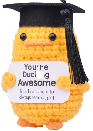 Mwmoeen Pocket Hug Positive Ente Doktorhut Studentenhut, Positive Duck Strickwolle Ente Bachelor Hut, Emotionale Unterstützung Enten Geschenke Absolvent Party-Dekoration Geschenke für Absolventen
