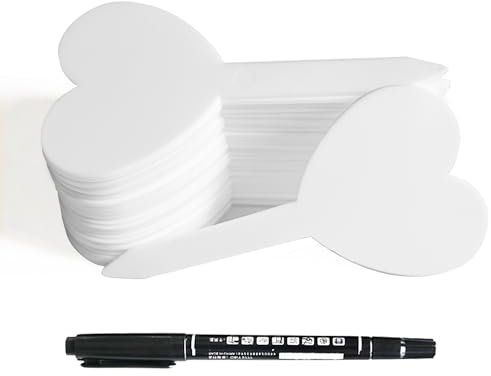Dutreg 100 Stück Herzförmige Pflanzschilder Set - Wetterfeste Pflanzetiketten mit Marker, 4.2x8.7cm Weiße Outdoor Stecketiketten für Garten, Blumenbeete & Kräuter