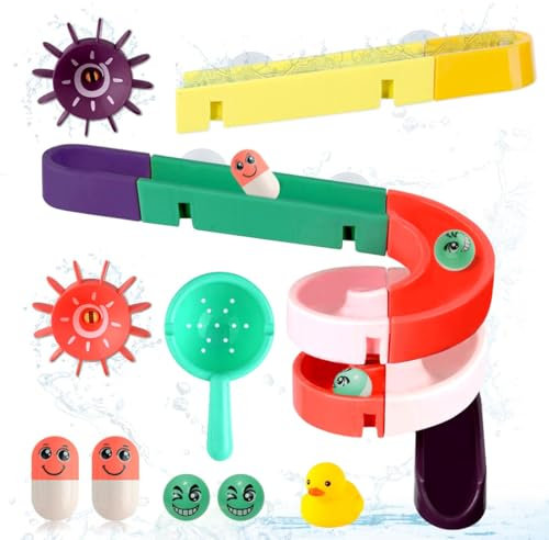 Jouets de Bain pour Enfants, 24 Pièces Jouet de Bain Toboggan à Canard, Jeux Bain Bebe avec Ventouse, Jouets de Bain de Toboggan Aquatique pour Enfant 3 4 5 6 7 Ans