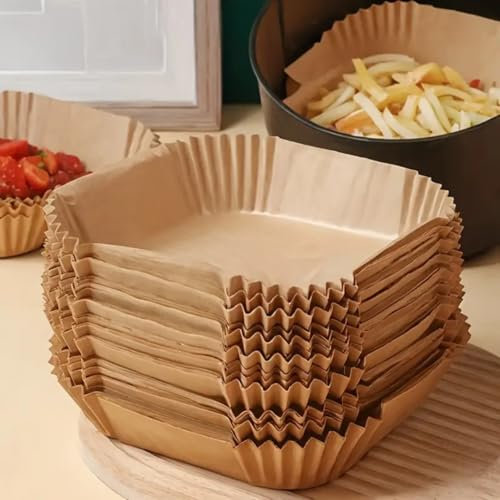 ENS STORE - Papier Cuisson Air Fryer, Forme Carré 200pcs et 100pcs, 20x20cm, 16x20cm et 20x24cm, papier sulfurisé, moule air fryer compatible Toutes les Friteuses à Air (100, 16x20cm)