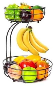 GLigeT Frutero de Dos Niveles con Colgador for plátanos, frutero metálico y Soporte for Verduras