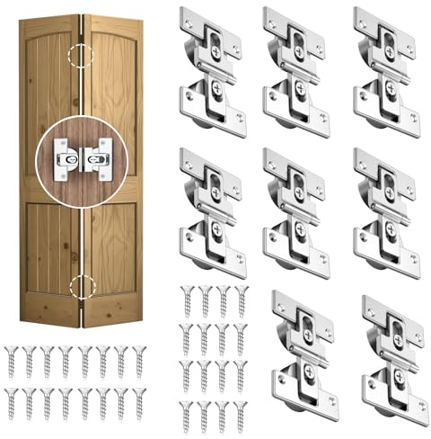 Bifold Door Hinges-Soft Close,180° Folding Concealed Hinge for Cabinets | Bifold cabinet door hinges combine adjustable door gap size, soft close function,180° folding for Cabinet and Closet,8 Pack