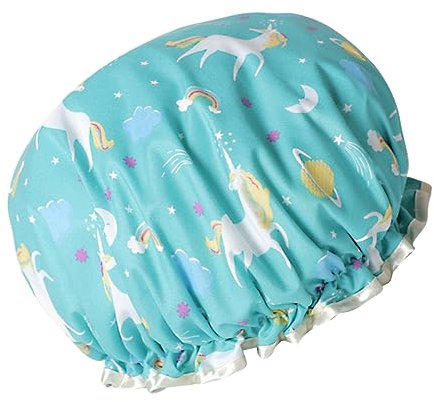 PACKOVE Bonnet De Bain Double Couche Imperméable Résistant à Huile Avec Motif Licorne Bleue