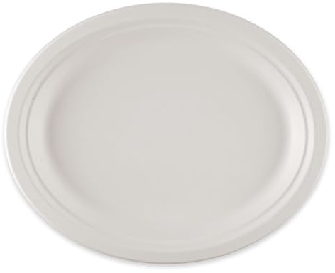 FRANZ MENSCH 25 Stück NATUREStar Teller, oval | Zuckerrohr, Packung, weiß, L: 32cm, B: 25,8cm, Einwegteller, Zuckerrohrteller, Einmalteller