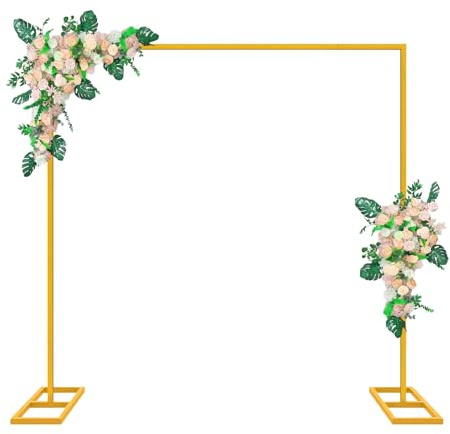 Fiita 2.5 * 2.5m Hochzeitsbogen-Hintergrundständer, quadratisch, goldfarben, Metallbogen, Hintergrund für Hochzeitszeremonie, Fotoautomaten, Geburtstag, Party Dekoration Gold