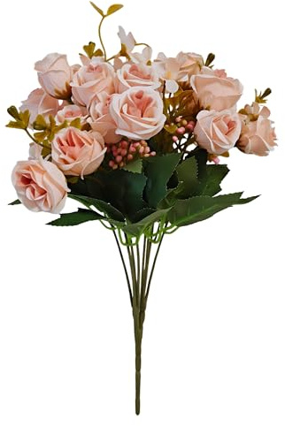 synxzen Künstliche Rosen Rosa mit Beeren - 2 Bündel 20 Köpfe Seidenblumen Strauß mit Mini Blüten, 30cm Kunstblumen Deko für Hochzeit Tischdeko Vase Zuhause Büro Party Arrangements