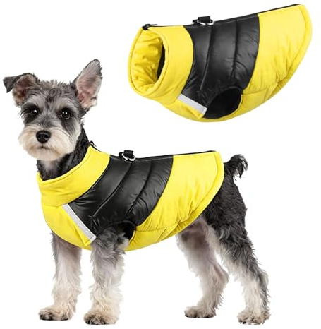 Hundejacke für Kleine Mittelgroße Hunde, Winter Warmer Hundemantel mit Double-D-Ring, Welpen Hunde Winddichte Outdoor Skifahren Mantel Jacke Weste Bekleidung (Gelb, 2XL)
