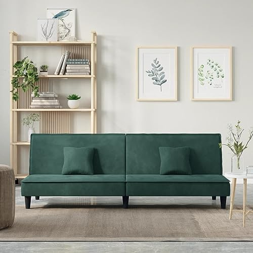 Teenpull Schlafsofa Dunkelgrün Samt, Verstellbare Rückenlehne, 200 cm Breite, mit 2 Kissen, Robustes Sperrholzgestell, für Wohnzimmer, Gästezimmer, bequemes Sitzerlebnis