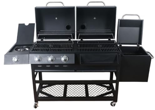 Charcoal American Style Dual Fuel BBQ Grill, Charcoal & Gas Outdoor Backyard Grille for 5+ People