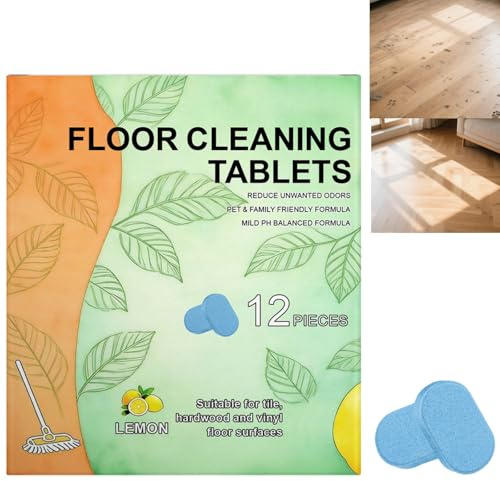 12pcs Multifunctional Floor Cleaner Tablets for Mopping,Deep Cleans for Multiple Hard Floors, Tile and Vinyl Floors,Floor Cleaning Solution,Lemon Scent,Safe for Pets&All Household Floors,Long-lasting