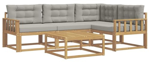 vidaXL Outdoor-Sofagarnitur 5 pcs Weiß und Hellgrau 79 x 79 x 37 cm, Akazienholz Sofa, modernes Outdoor-Möbel, stylische Sectional-Garnitur, wetterfeste Terrasse, Garten Sitzgruppe