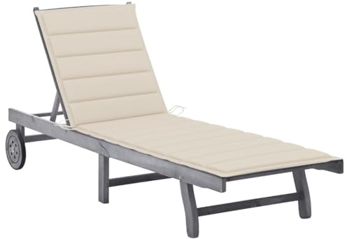 Bendmaxx Sdraio da giardino in legno massello di acacia, grigio, con cuscino, regolabile e pieghevole, per piscina, terrazza, balcone, esterno, sedia a rotelle per rilassarsi e rilassarsi