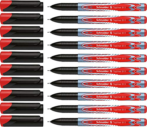 Schneider Topliner 911 Fineliner (Wechselmine, Strichstärke 0,4 mm) 10er Packung rot