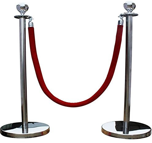 Queue Barrier Posts (Pair) with 1.5M RED Rope Stainless Steel Stanchion Divider Crowd LINE Control Set-BAR-S