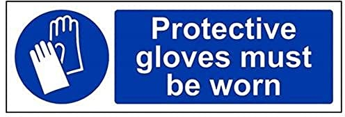 vsafety 41081 ax-s Schutz Handschuhe zu tragen, Pflicht Schutzbekleidung Schild, selbstklebend, Landschaft, 300 mm x 100 mm, blau